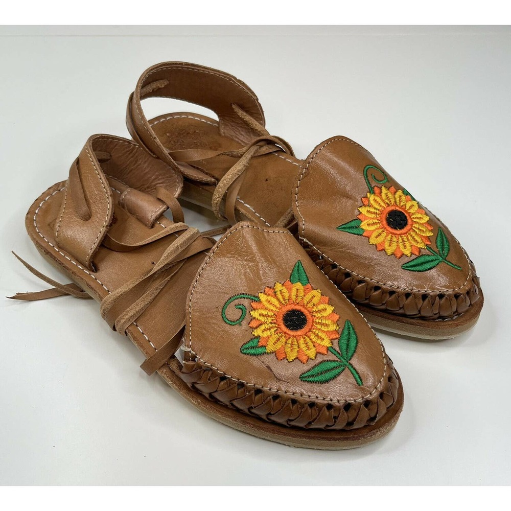 NEW Ruby Sling Back Leather Sandals Size 7 Women’s Brown Sunflower Ankle Strap